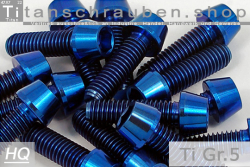 Titanium Bolts | Blue | M10x1.25 | DIN 912 | Gr.5 | Tapered Head | Allen Key M10x1.25x20