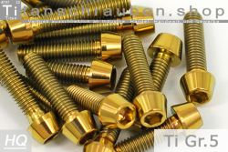 Titanium Bolts | Gold | M10x1.25 | DIN 912 | Gr.5 | Tapered Head | Allen Key M10x1.25x75
