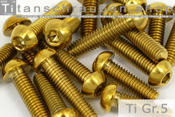 Titanium Bolts | Gold | M6 | ISO 7380 | Gr.5 | Button Head | Allen Key M6x10