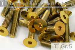 Titanium Bolts | Gold | M6 | DIN 7991 | Gr.5 | Countersunk | Allen Key M6x25