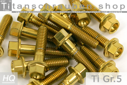 Titanium Bolts | Gold | M10x1.25 | ~DIN 6921 | Gr.5 | Hex Flange M10x1.25x35