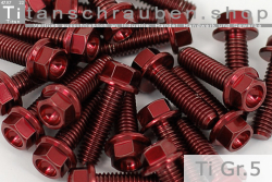 Titanium Bolts | Red | M6 | ~DIN 6921 | Gr.5 | Hex Flange