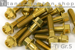 Titanschrauben | Gold | M10x1.25 | ~DIN 6921 | Gr.5 | Sechskant mit Flansch