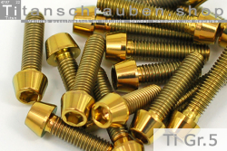 Titanium Bolts | Gold | M10x1.25 | DIN 912 | Gr.5 | Tapered Head | Allen Key M10x1.25x20