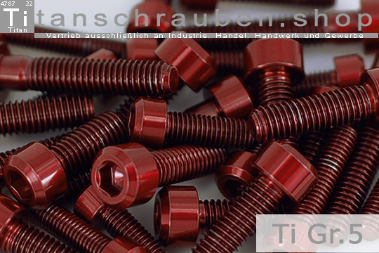 Titanschrauben | Zylinderkopf mit Fase | Rot | Gr. 5 | M6 | DIN 9