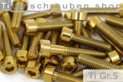 M4 Titanium Bolts Gold DIN 912 / ISO 4762 Grade 5 Cap Head Chamfered Allen Key