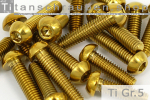 Titanschrauben | Gold | M5 | ISO 7380 | Gr.5 | Linsenkopf