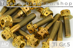 Titanium Bolts | Gold | M8 | ~DIN 6921 | Gr.5 | Flanged Hex Head + Allen Key M8x50