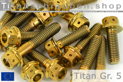 Titanium Bolts | Gold | M10x1.25 | ~DIN 6921 | Gr.5 | Flanged Hex Head + Allen Key M10x1.25x30