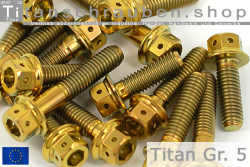 Titanium Bolts | Gold | M10x1.25 | ~EN 1665 | Gr.5 | Flanged Hex Head + Allen Key M10x1.25x40