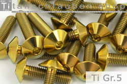 Titanium Bolts | Gold | M5 | ~ISO 7380 | Gr.5 | Button Head M5x25
