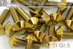 Titanium Bolts | Gold | M6 | ~ISO 7380 | Gr.5 | Button Head M6x20